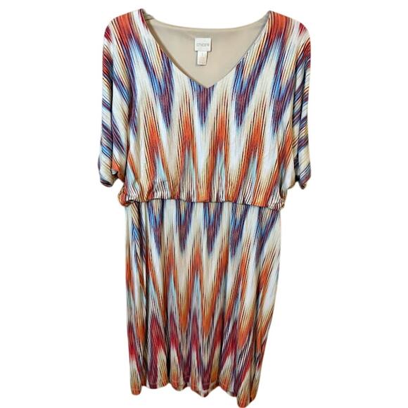 Chico's Dresses & Skirts - Chico's Ikat Multi Diamond Print Blouson Dress Size 8 (1)